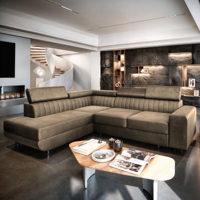 Masseno Ecksofa NOLA mit Schlaffunktion und Bettkasten, Ausziehbares Bettsofa - Beige, MONOLITH 09