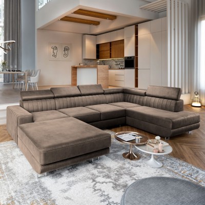 Masseno Ecksofa SIENA mit Schlaffunktion und Bettkasten, Ausziehbares Bettsofa - Beige, MONOLITH 09
