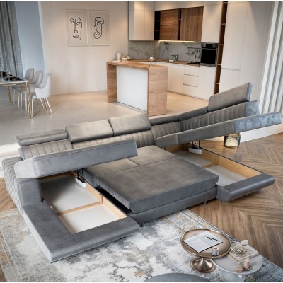 Masseno Ecksofa SIENA mit Schlaffunktion und Bettkasten, Ausziehbares Bettsofa - Beige, MONOLITH 09