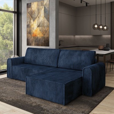 Ecksofa VALTINO – Kordstoff – Farbe: Blau
