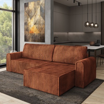 Ecksofa VALTINO – Kordstoff – Farbe: Braun