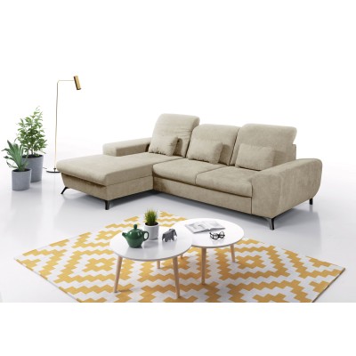 Ecksofa LUCE – Plüsch-Stoff – Farbe: Beige