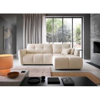 Ecksofa MODA – Geflochtener Stoff – Farbe: Creme
