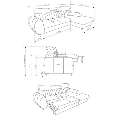 Ecksofa PURO – Plüsch-Stoff – Farbe: Hellgrau