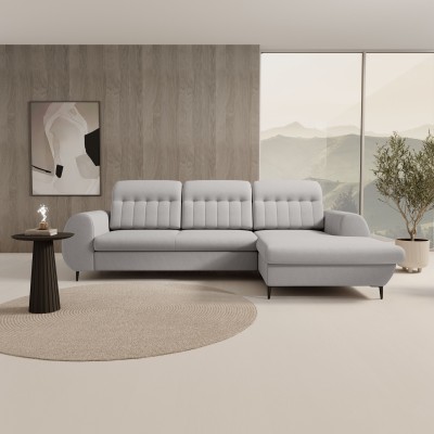 Ecksofa PURO – Plüsch-Stoff – Farbe: Hellgrau