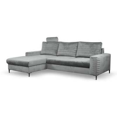 Ecksofa GRIFO – Velours-Stoff – Farbe: Hellgrau