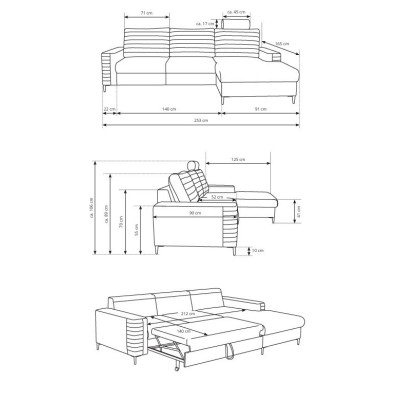 Ecksofa GRIFO – Velours-Stoff – Farbe: Hellgrau