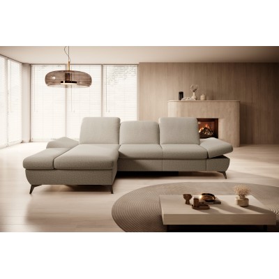 Ecksofa FELICE – Geflochtener Stoff – Farbe: Beige