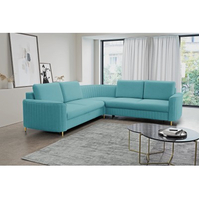 Ecksofa VELA – Velours-Stoff – Farbe: Grün