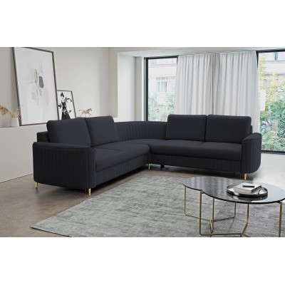 Ecksofa VELA – Velours-Stoff – Farbe: Dunkelblau