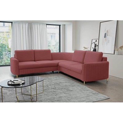 Ecksofa VELA – Velours-Stoff – Farbe: Dunkelrot