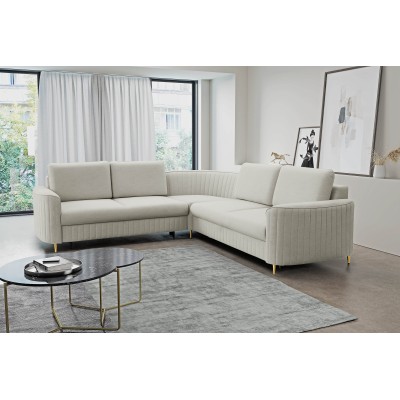 Ecksofa VELA – Velours-Stoff – Farbe: Hellgrau
