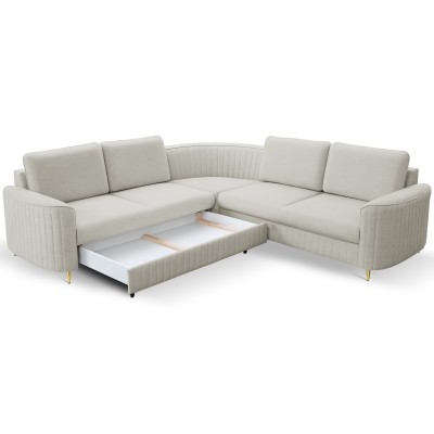 Ecksofa VELA – Velours-Stoff – Farbe: Hellgrau