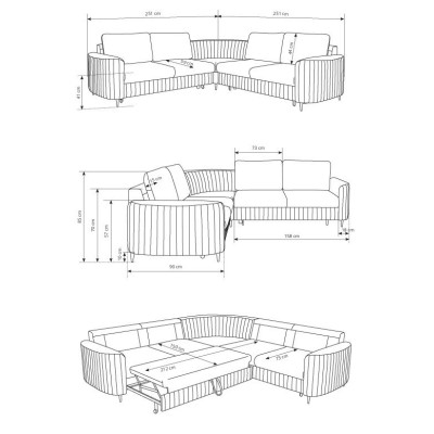Ecksofa VELA – Velours-Stoff – Farbe: Hellgrau