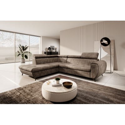 Ecksofa MAGIA – Plüsch-Stoff – Farbe: Braun