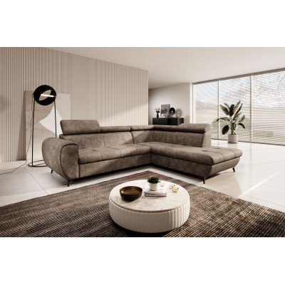 Ecksofa MAGIA – Plüsch-Stoff – Farbe: Braun