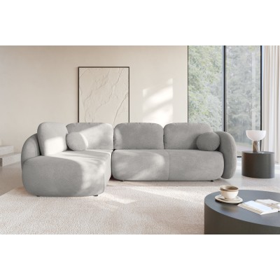 Ecksofa AMICO – Geflochtener Stoff – Farbe: Hellgrau
