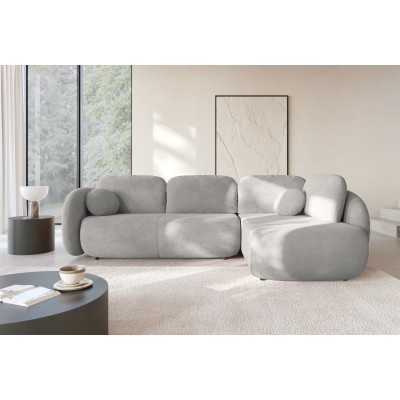 Ecksofa AMICO – Geflochtener Stoff – Farbe: Hellgrau