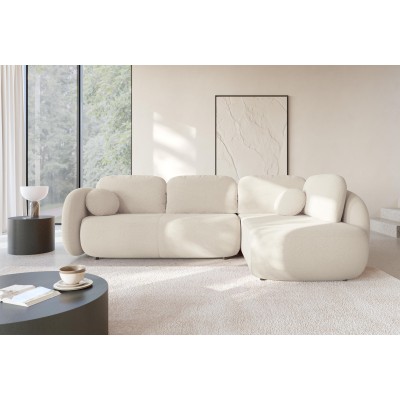 Ecksofa AMICO – Geflochtener Stoff – Farbe: Creme