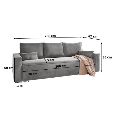 Abmessungen des Sofas mit Schlaffunktion - ALATRI