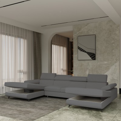 Masseno Ecksofa DETTI  mit Schlaffunktion und Bettkasten, Ausziehbares Bettsofa - Grau, QUELLE 92