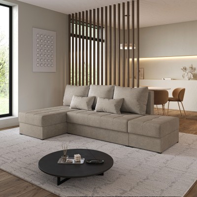 Masseno Ecksofa NORVI mit Schlaffunktion und Bettkasten, Ausziehbares Bettsofa - Braun, NEVE 16