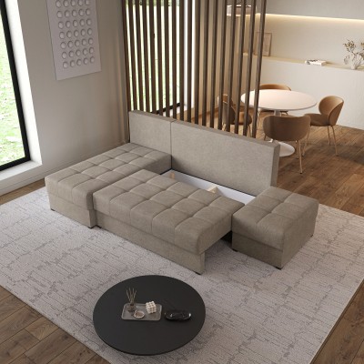 Masseno Ecksofa NORVI mit Schlaffunktion und Bettkasten, Ausziehbares Bettsofa - Braun, NEVE 16