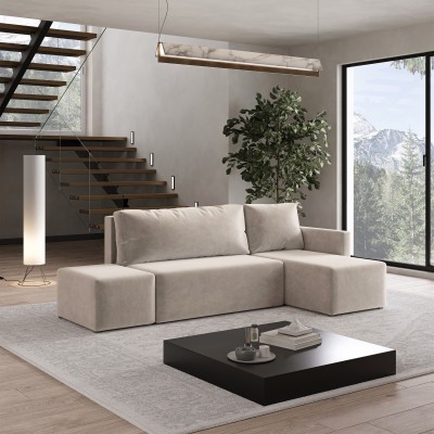 Masseno Ecksofa VELOTTI mit Schlaffunktion und Bettkasten, Ausziehbares Bettsofa - Beige, PAROS 02