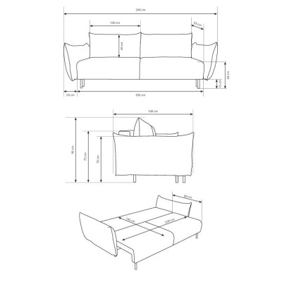 Sofa UNO – Chenille-Stoff – Farbe: Graphitfarben