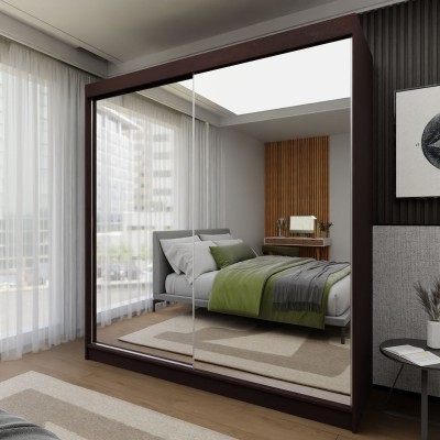 Schiebetürenschrank BELLINA 200/216/61cm 2-türig mit Spiegel Wengefarben