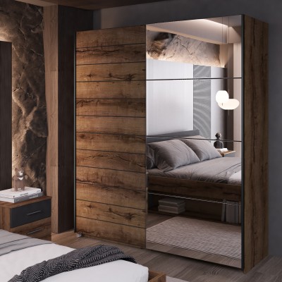 Schiebetürenschrank BETTINA 180/210/61cm 2-türig mit Spiegel Multicolor