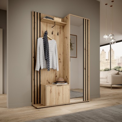 Masseno Garderobe-Set NELIANA 131/192/40 cm Modern Garderobenschrank Eiche Artisan