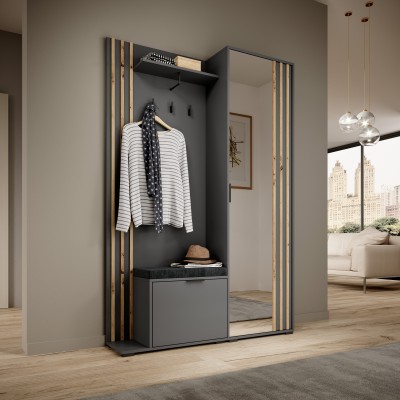 Masseno Garderobe-Set NELIANA 131/192/40 cm Modern Garderobenschrank Graphitfarben