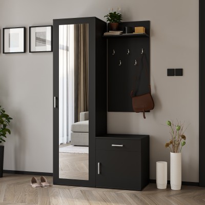 Masseno Garderobe-Set VENTO 100/180,5/35 cm Modern Garderobenschrank Schwarz