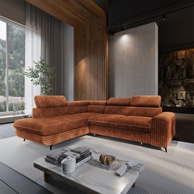 Ecksofa VELISS – Kordstoff – Farbe: Braun