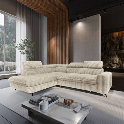 Ecksofa VELISS – Kordstoff – Farbe: Creme