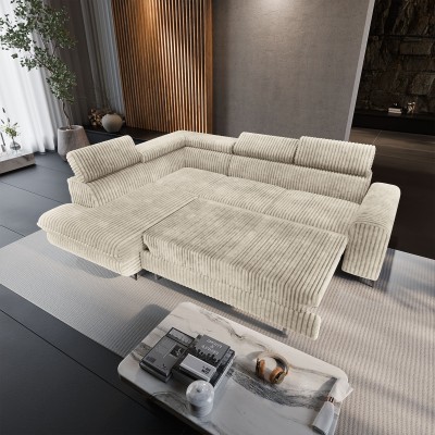 Ecksofa VELISS – Kordstoff – Farbe: Creme