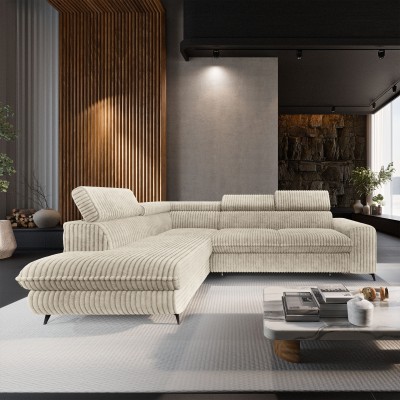 Ecksofa VELISS – Kordstoff – Farbe: Creme