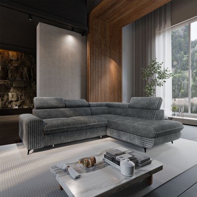 Ecksofa VELISS – Kordstoff – Farbe: Grau