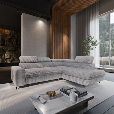 Ecksofa VELISS – Kordstoff – Farbe: Hellgrau