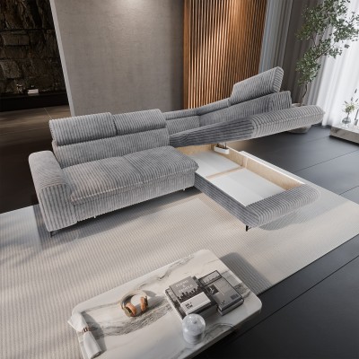 Ecksofa VELISS – Kordstoff – Farbe: Hellgrau