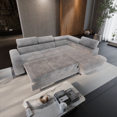 Ecksofa VELISS – Kordstoff – Farbe: Hellgrau