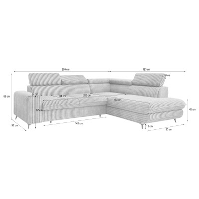 Ecksofa VELISS – Kordstoff – Farbe: Hellgrau
