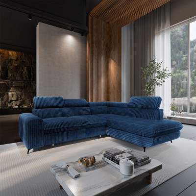 Ecksofa VELISS – Kordstoff – Farbe: Blau