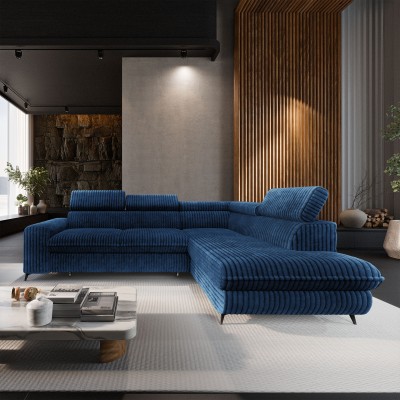 Ecksofa VELISS – Kordstoff – Farbe: Blau