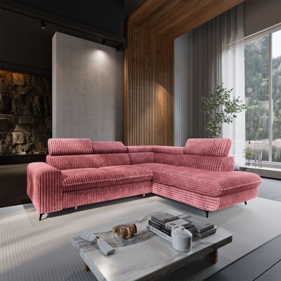 Ecksofa VELISS – Kordstoff – Farbe: Rosa
