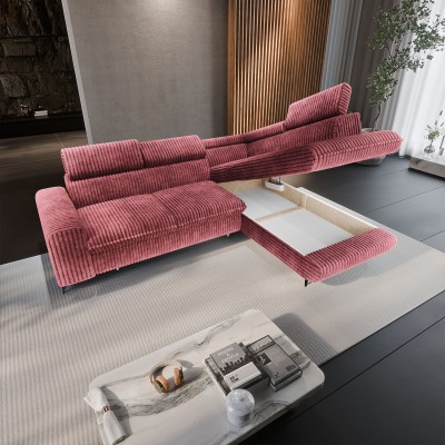 Ecksofa VELISS – Kordstoff – Farbe: Rosa