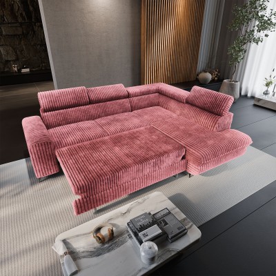 Ecksofa VELISS – Kordstoff – Farbe: Rosa