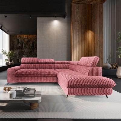 Ecksofa VELISS – Kordstoff – Farbe: Rosa