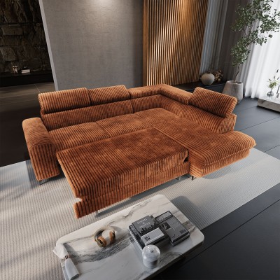 Ecksofa VELISS – Kordstoff – Farbe: Braun
